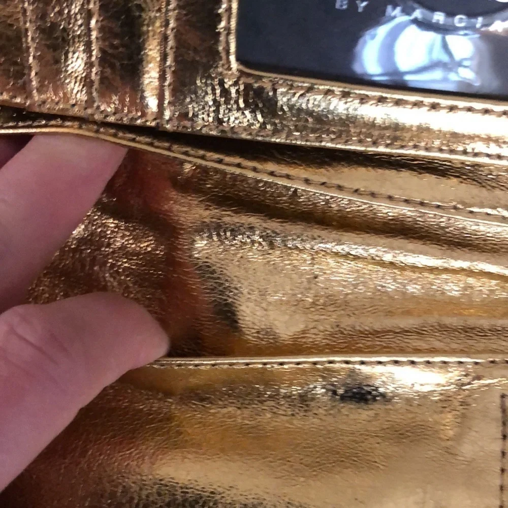 Guess gold metallic & animal print walllet clutch Rhinestone detail NIB